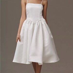 Anthropologie White Midi Spaghetti-Strap Dress
